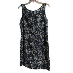 California Concepts Dress Navy Blue with White Flowers zip up Back Sleeveless